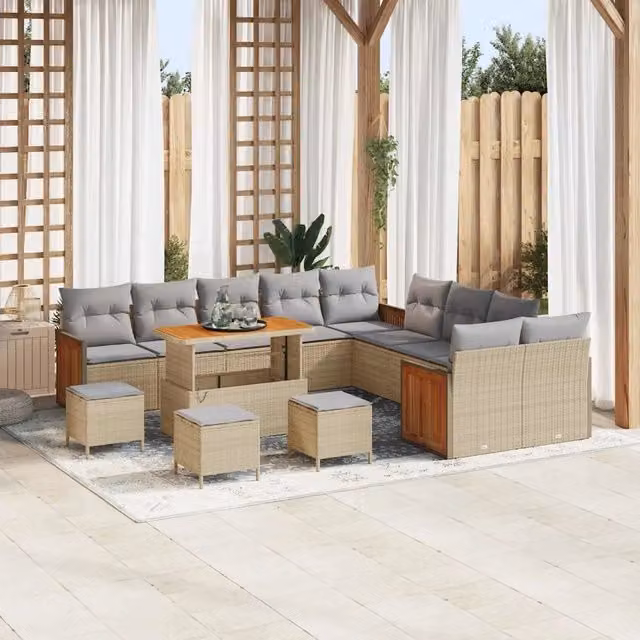 Set Divano da Giardino Moderno vidaXL a Forma a U in Legno di Acacia e Acciaio con Cuscini Beige e Grigio