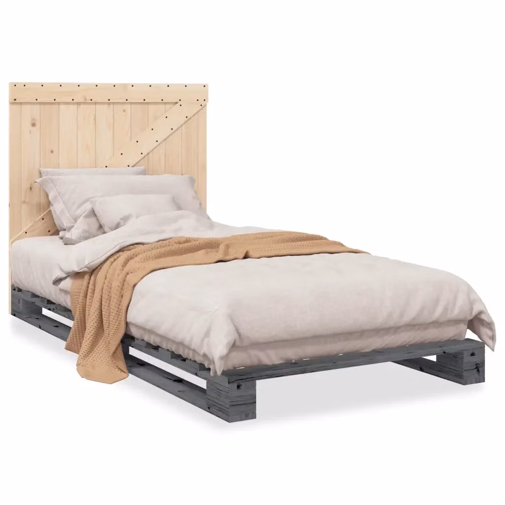 Giroletto con Testiera in Legno Massello di Pino vidaXL Grigio L/P: 100 x 200 cm – 2
