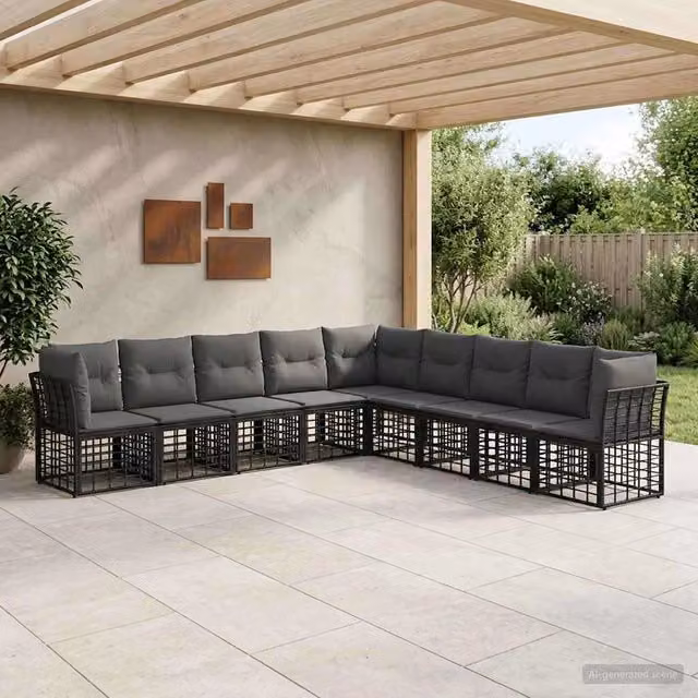 Set di divani da esterno Nero Poliestere 3437487