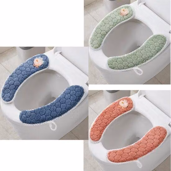 Set da 3 coprisedili per WC in peluche, caldi, spessi e imbottiti, con rivestimento antiscivolo, morbidi, lavabili, per il bagno