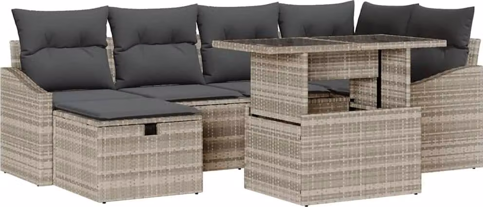 Set Divano da Giardino 7 pcs Grigio chiaro polyrattan