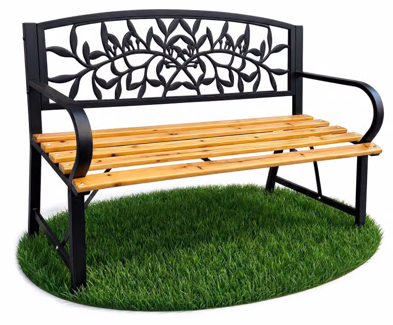 Panchina da giardino nera REO con legno laccato e gambe in acciaio 118 cm