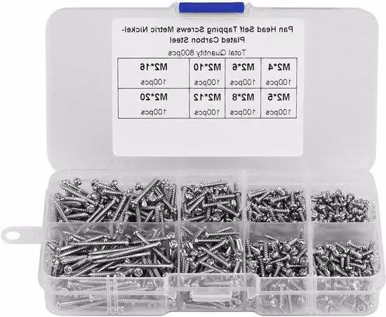 Set di viti autofilettanti, Acciaio al carbonio, lavorazione del legno - 800 pezzi