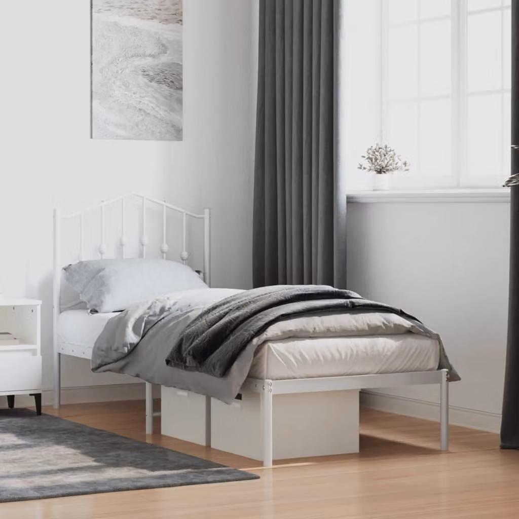 Giroletto con testiera in metallo bianco vidaXL senza materasso L 75 cm x P 190 cm