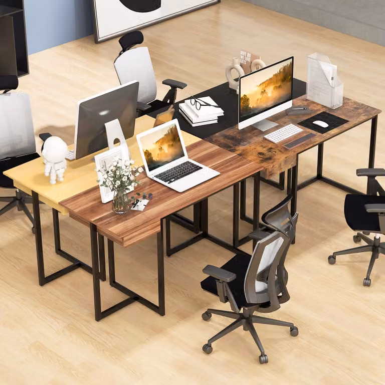 Scrivania con cassetto, 120×55 cm; scrivania per computer con struttura in metallo e poggiapiedi, scrivania da ufficio (noce)