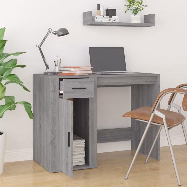 The Living Store Scrivania Grigio Sonoma 100x49x75 cm Materiale a base di legno