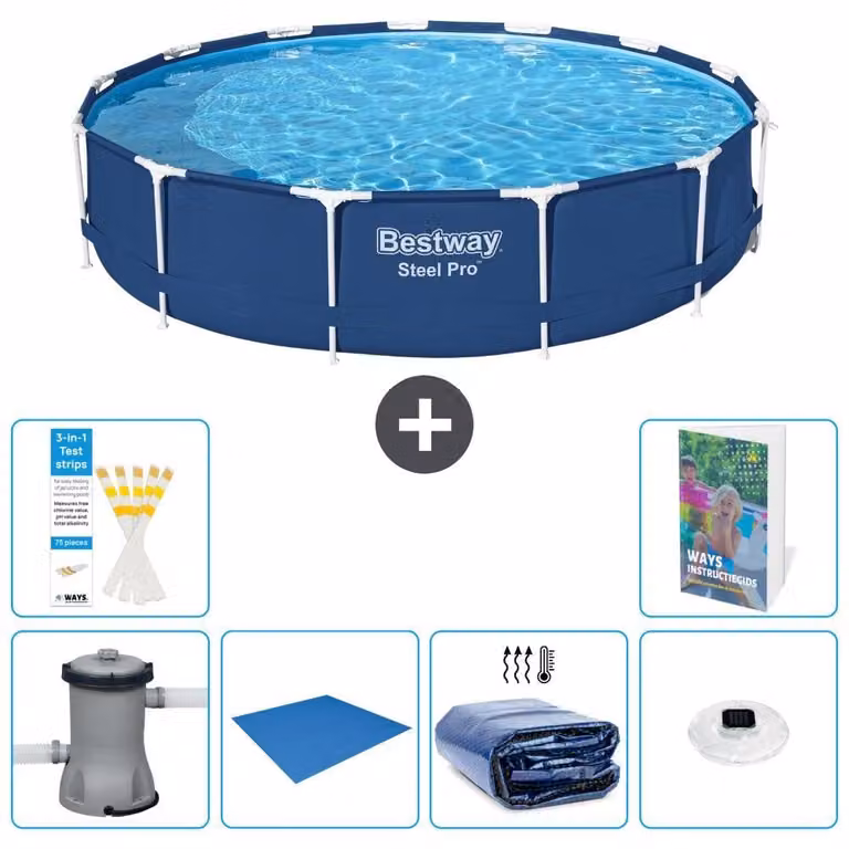 Piscina gonfiabile Bestway Steel Pro, rotonda, dimensioni 396x84 cm, composta da 5 parti, modello S272