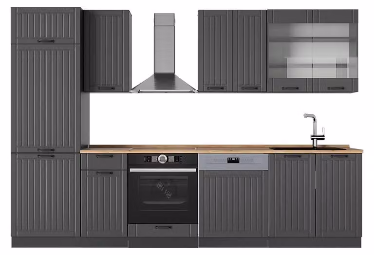 Cucina componibile Vicco Fame-Line Grigio scuro 300 cm , PL Rovere, Model 57092