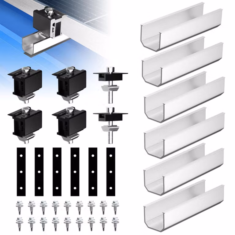 Sistema di montaggio PV per 2 moduli, binario da 12 cm, morsetti neri