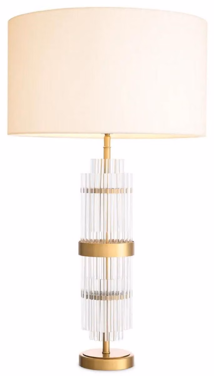 Casa Padrino lampada da tavolo in ottone antico/bianco Ø 45 x H. 78 cm - Lampada da tavolo con paralume rotondo - Lampade da tavolo - Lampade da scrivania