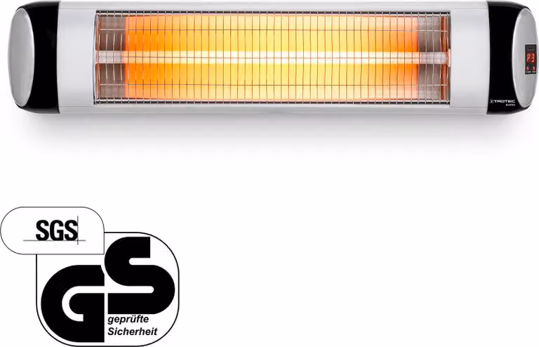 TROTEC Riscaldatore a infrarossi IR 2570 S Riscaldatore da terrazza Riscaldatore a quarzo Riscaldatore a infrarossi 3 livelli di riscaldamento 2500 W con telecomando e timer