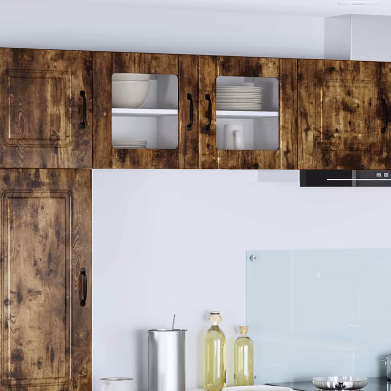 Set di 2 mobili da parete LUCCA vidaXL in legno Rovere Fumo con ante in vetro per cucina
