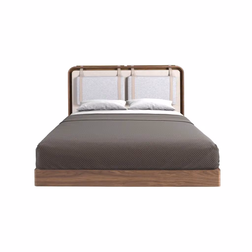 Letto matrimoniale moderno Angel Cerdá in tessuto e materiali misti beige e grigio con dettagli oro, L/P/H: 160 x 200 x 110 cm – 2