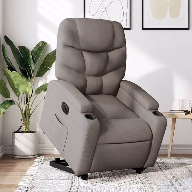 Poltrona Alzapersona Reclinabile Elettrica vidaXL in Tessuto Beige e Grigio con Braccioli per Senior