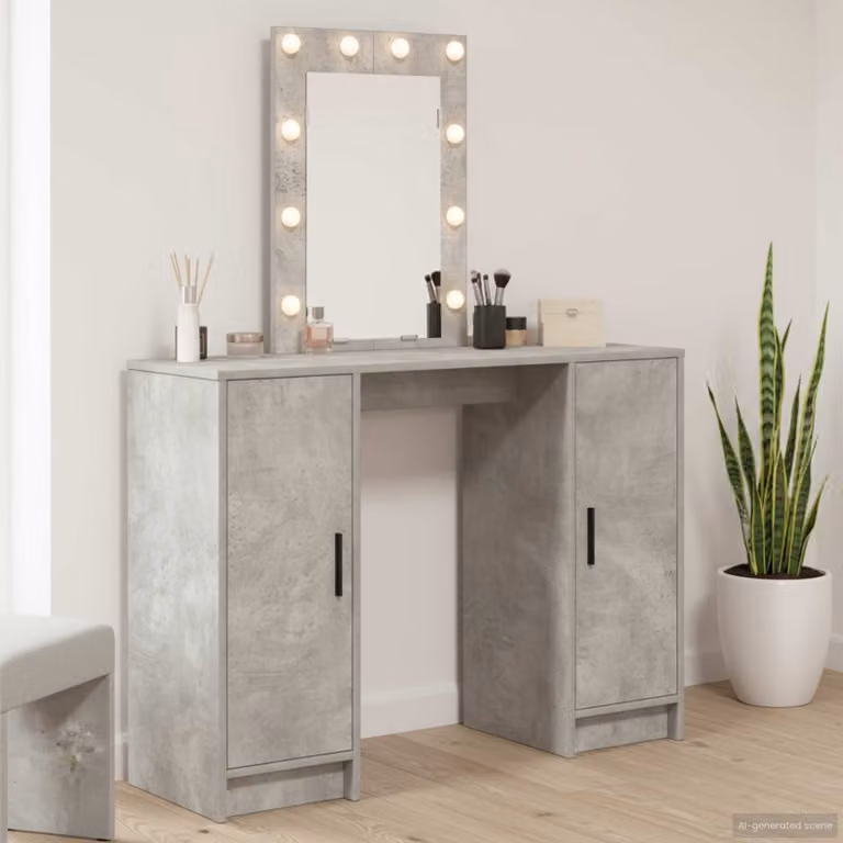 vidaXL Tavolo da Trucco Moderno Grigio L: 102 cm, P: 33 cm, H: 135 cm
