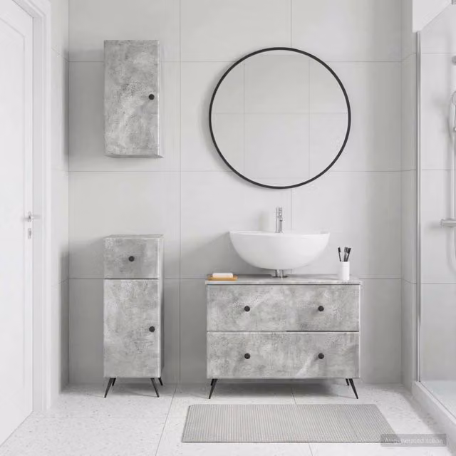 Set di mobili da bagno vidaXL in legno grigio opaco con mobile sottolavabo e pensile a parete