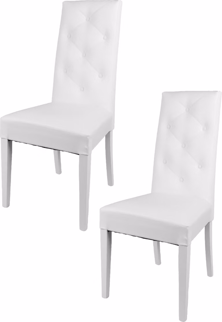 t m c s Tommychairs - Set di 2 sedie moderne CHANTAL per cucina e sala da pranzo, struttura robusta in legno di faggio laccato bianco, imbottita e rivestita in Pelle finta bianca