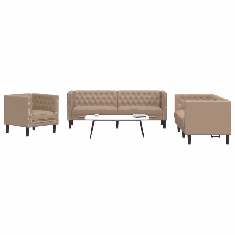 Set di Divani Chesterfield vidaXL in Similpelle Beige e Marrone per Soggiorno