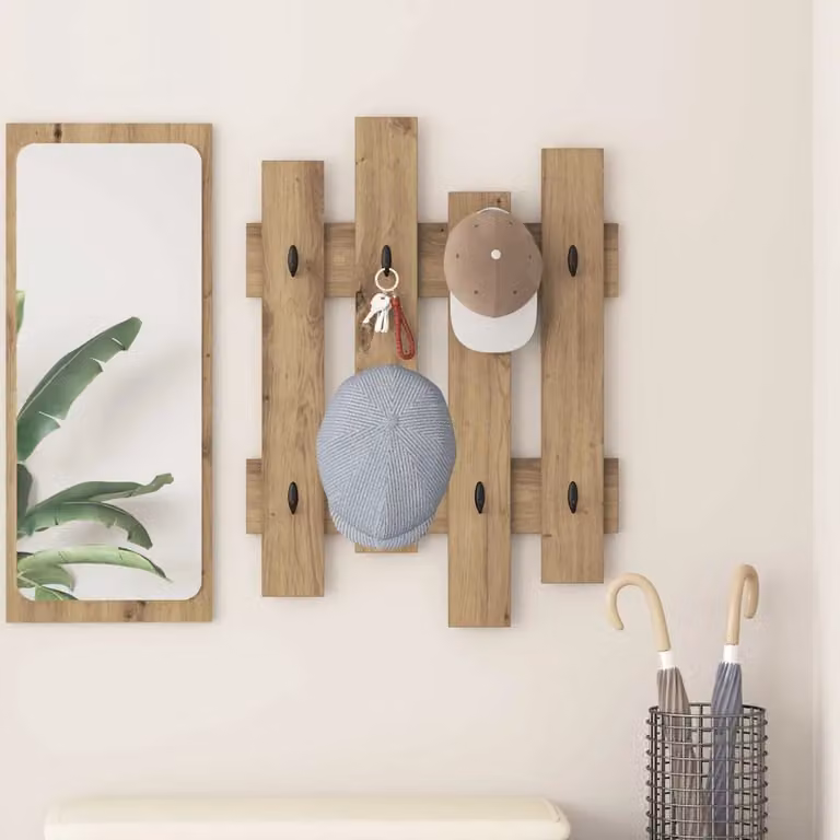 Appendiabiti a muro vidaXL in legno Rovere marrone, L 60 cm x P 3 cm x H 82 cm