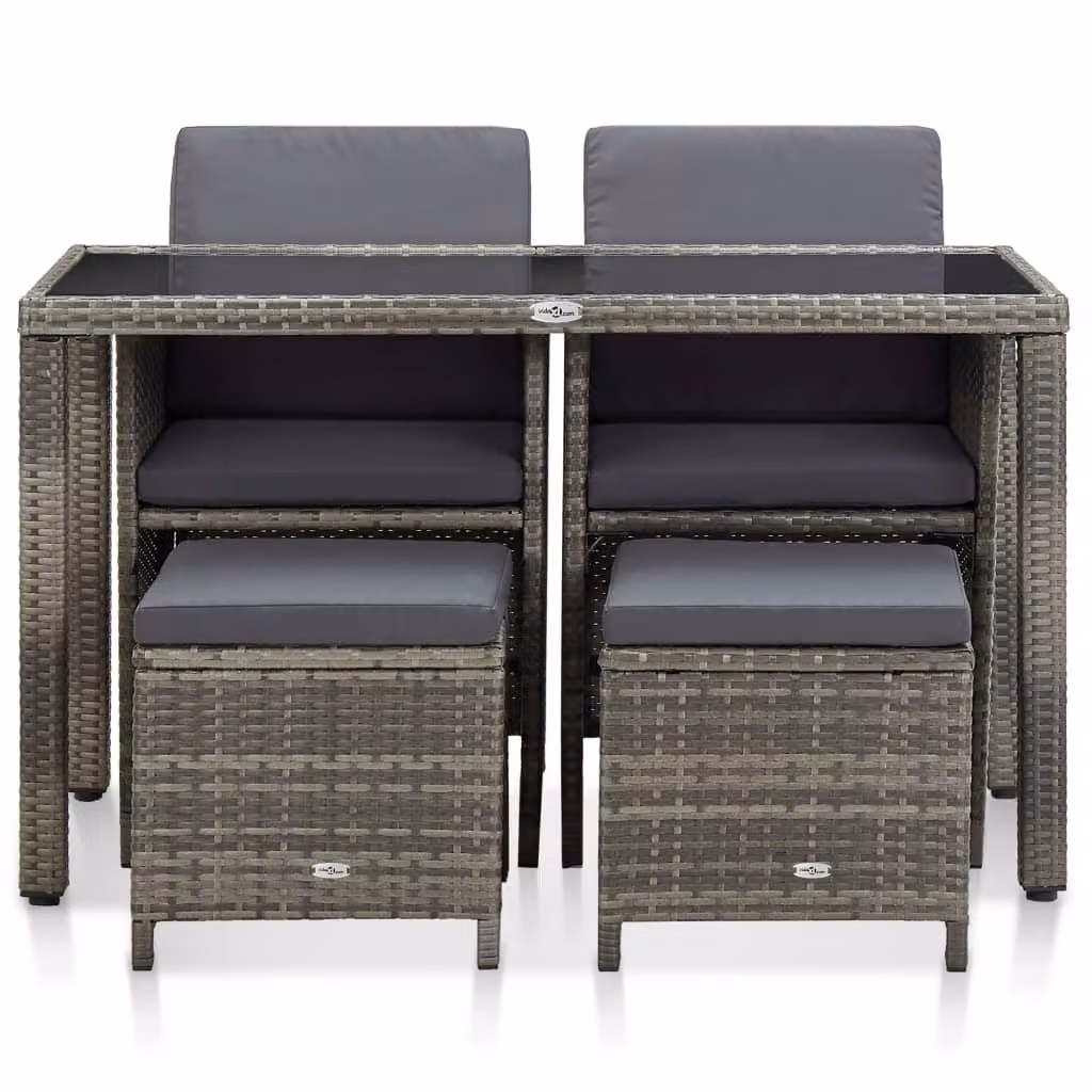 vidaXL set da pranzo da giardino 5 pezzi con cuscini in poly rattan grigio