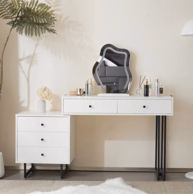 Tavolo da Trucco con Specchio LED Dimmerabile a 3 Colori, 100x40x76 cm, Bianco
