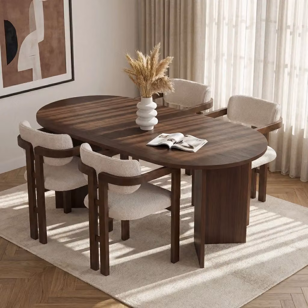 Set di tavolo e sedie moderno Hanah Home in legno e MDF, tavolo ovale bianco e marrone, L/P/H: 180 x 90 x 75 cm – 2