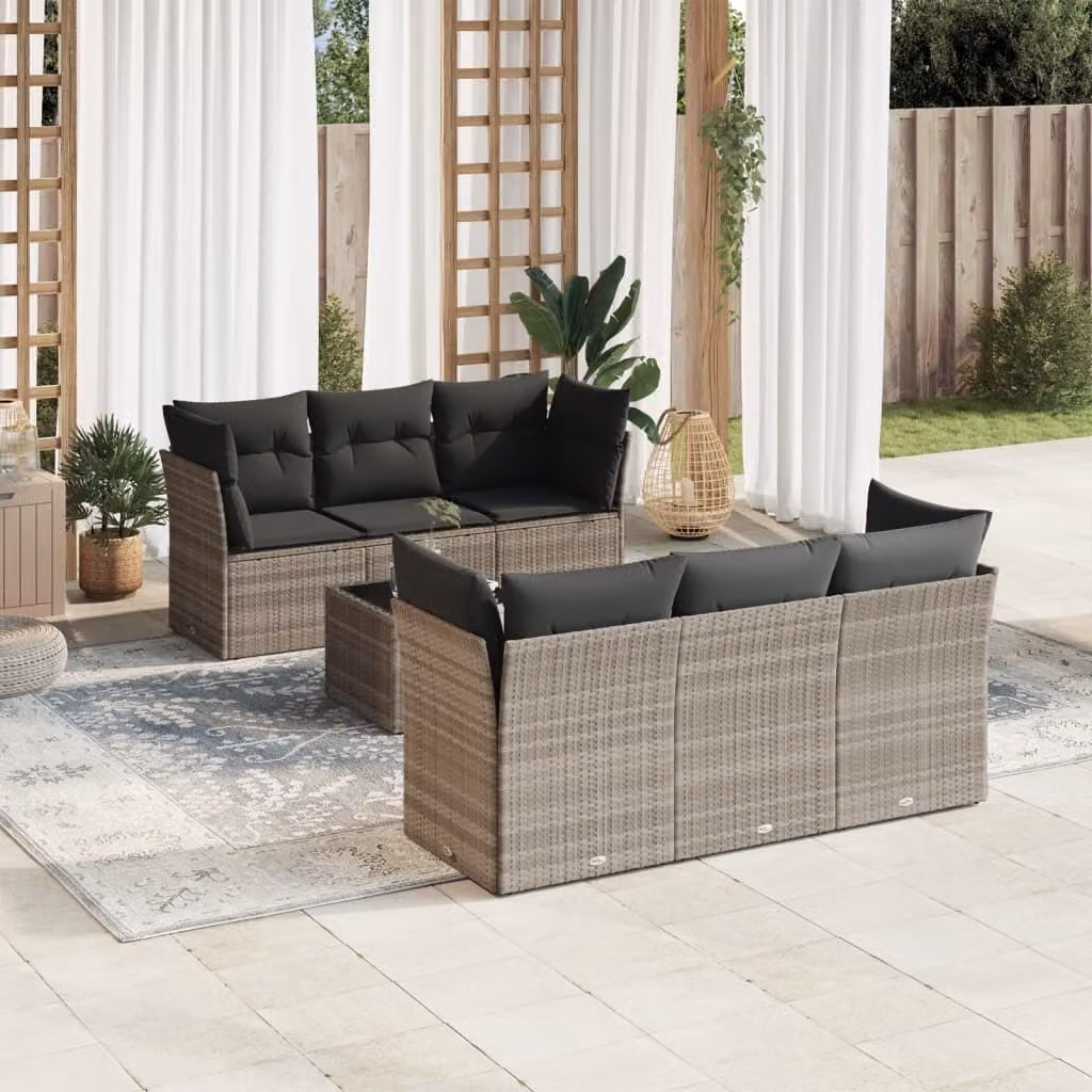 Maison Exclusive - Set Divani da Giardino 7pz con Cuscini Grigio Chiaro Polyrattan