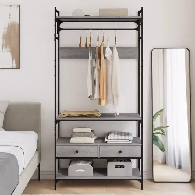 Armadio con cassetti e appendiabiti vidaXL in legno e metallo grigio L: 89 cm, P: 39 cm, H: 184,5 cm – 1