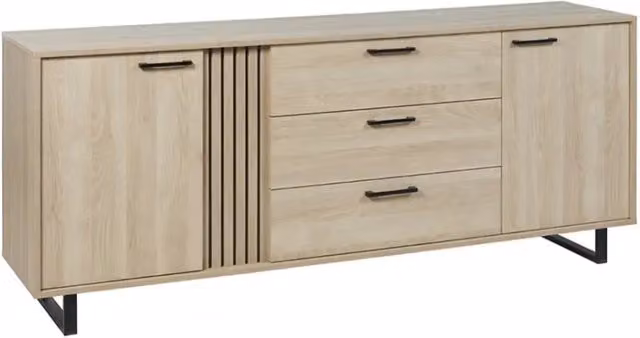Buffet LOFT 220 cm 2 porte 3 cassetti rovere chiaro con struttura in metallo