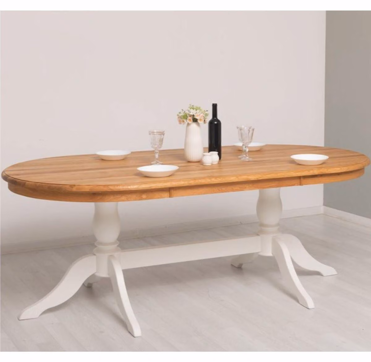Casa Padrino Tavolo da pranzo in legno massello stile rustico Colori naturali / Bianco 210 cm