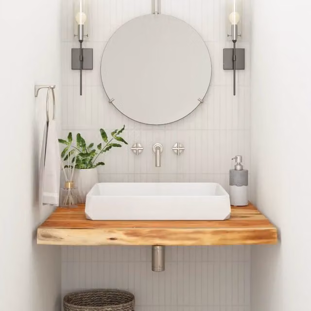 Piano Bagno Rettangolare in Legno di Acacia Marrone con Bordo Naturale vidaXL L: 80 cm, P: 60 cm, H: 3,8 cm