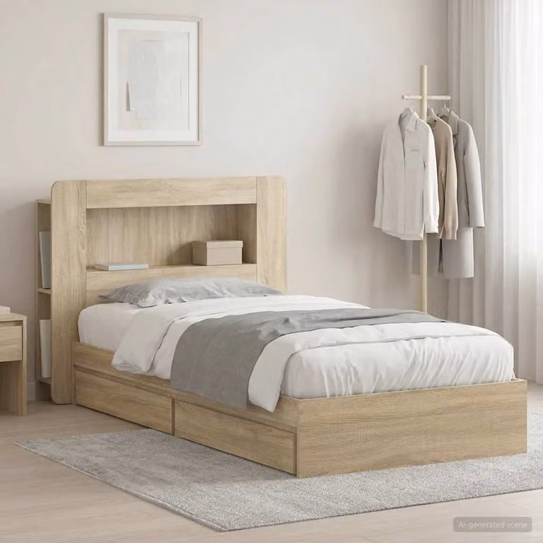 vidaXL Telaio del letto con cassetti Rovere Sonoma, L/P/H: 90 x 190 x 119,5 cm