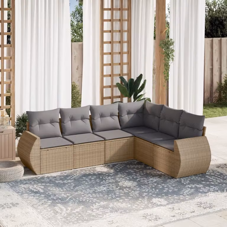 vidaXL Set Divano da Giardino a L in Polyrattan con Cuscini Beige e Grigio per Terrazza e Giardino
