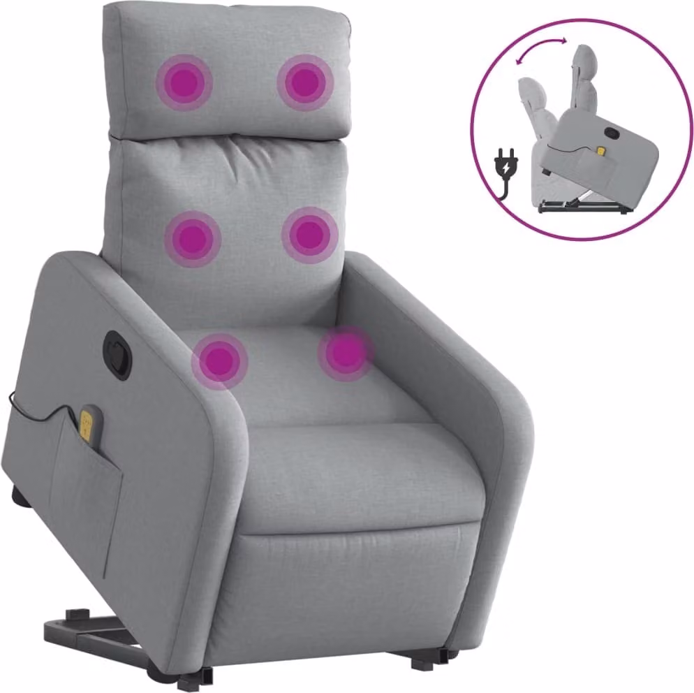 Poltrona Alzapersona Massaggi Reclinabile Grigio Chiaro Tessuto
