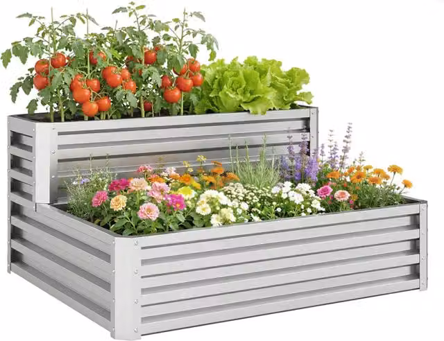 Fioriera a scala XYLO in acciaio galvanizzato base aperta colore argento L: 120 cm, P: 101 cm, H: 58 cm
