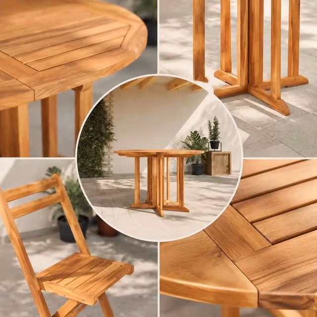 Solid Teak Wood Folding Dining Table, Butterfly Leaf Extension Design, Versatile Garden Patio Furniture For Outdoor Courtyard And Indoor Dining Room, 120x70x75cm
