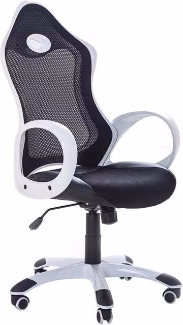 Sedia da ufficio Beliani ergonomica in tessuto bianco e nero con schienale in rete, sedile regolabile in altezza e meccanismo girevole a 360 gradi