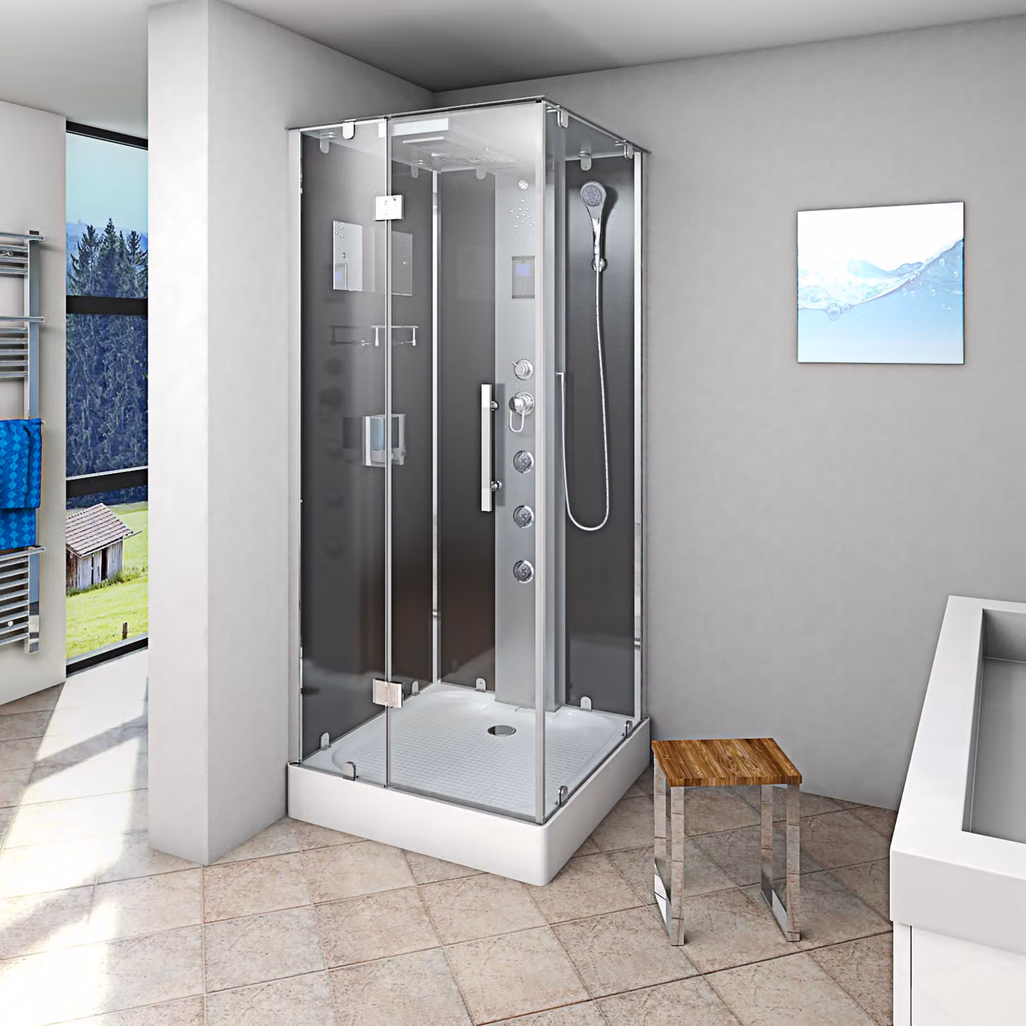 Cabina doccia completa d38-13l0 Cabina doccia prefabbricata 90x90 cm