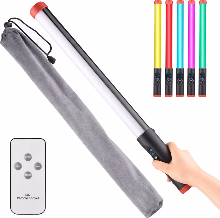 Bacchetta LED portatile a luce tubolare RGB, IPX8, 30 m, impermeabile, 3000 K-6000 K, dimmerabile, 5 modalità di illuminazione, batteria ricaricabile integrata con telecomando, custodia per vlog, live streaming, ritratto di prodotti, fotografia subacquea