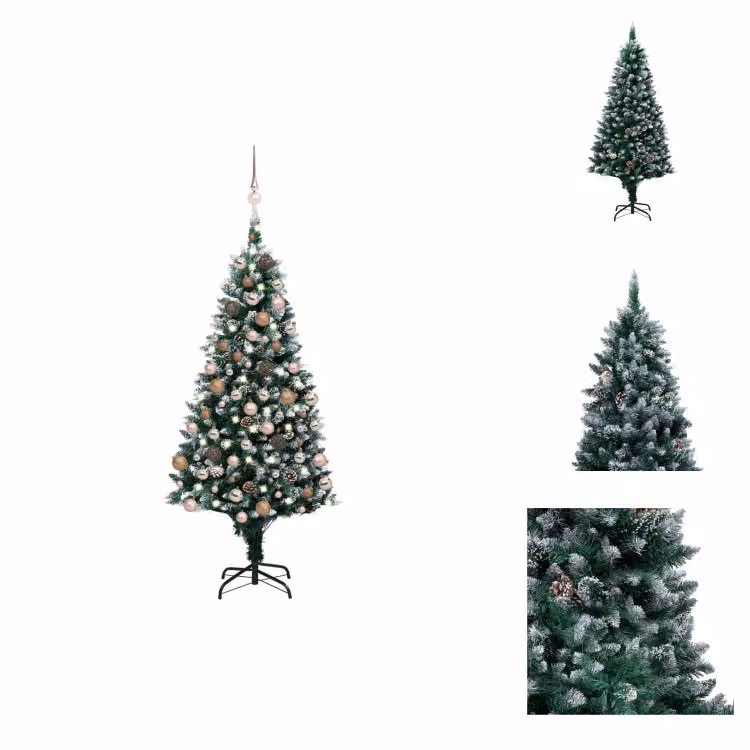 vidaXL Albero di Natale artificiale con luci, pigne e baubles 150 cm - Alberi di Natale