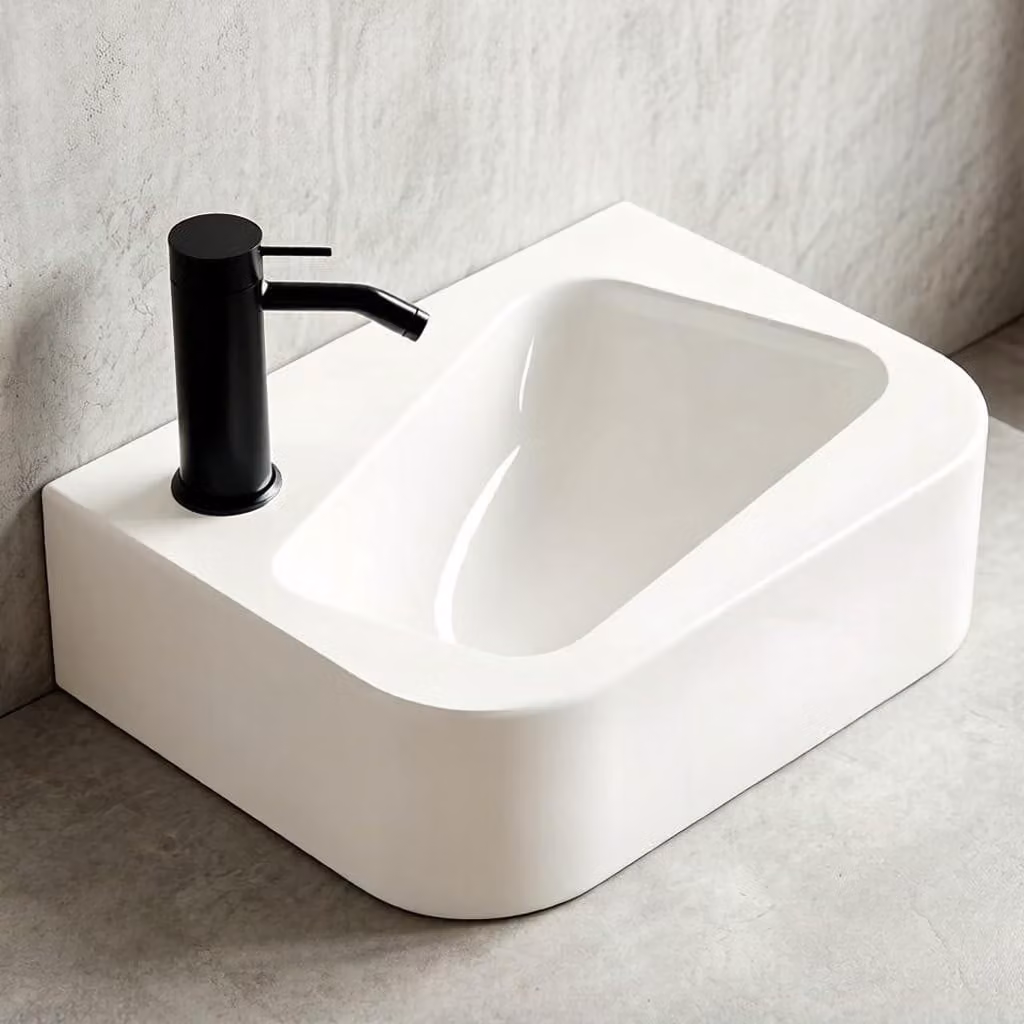 Omgoods - Lavabo in Vetroceramica bianca da montare a parete, ideale per piccoli bagni