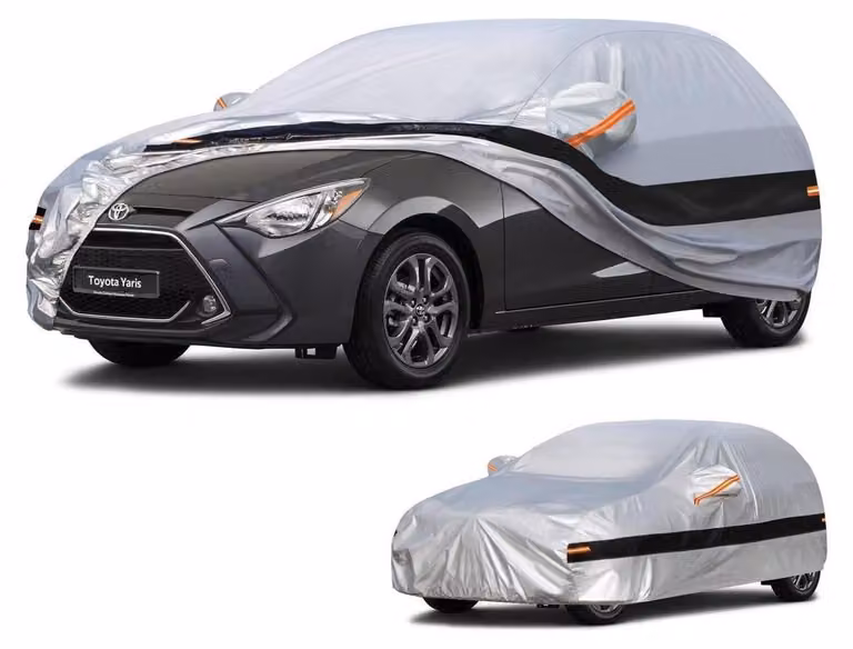 Copertura per auto compatibile con Toyota Yaris (2003-2025), 10 strati, impermeabile, colore argento