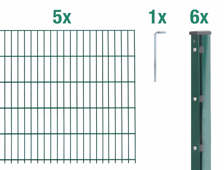 Alberts 678647 Recinzione a doppia rete metallica come set completo di 12 pezzi, plastificata, verde, altezza 63 cm, lunghezza 12,5 m