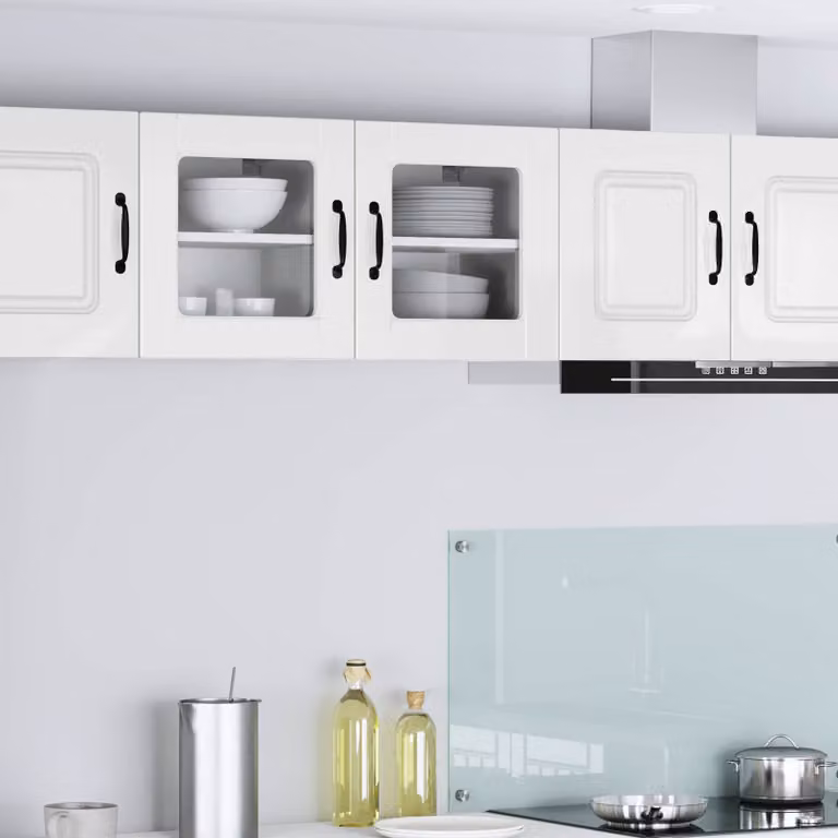 Set di 2 mobili da parete PORTO vidaXL in MDF e vetro, Bianco Lucido