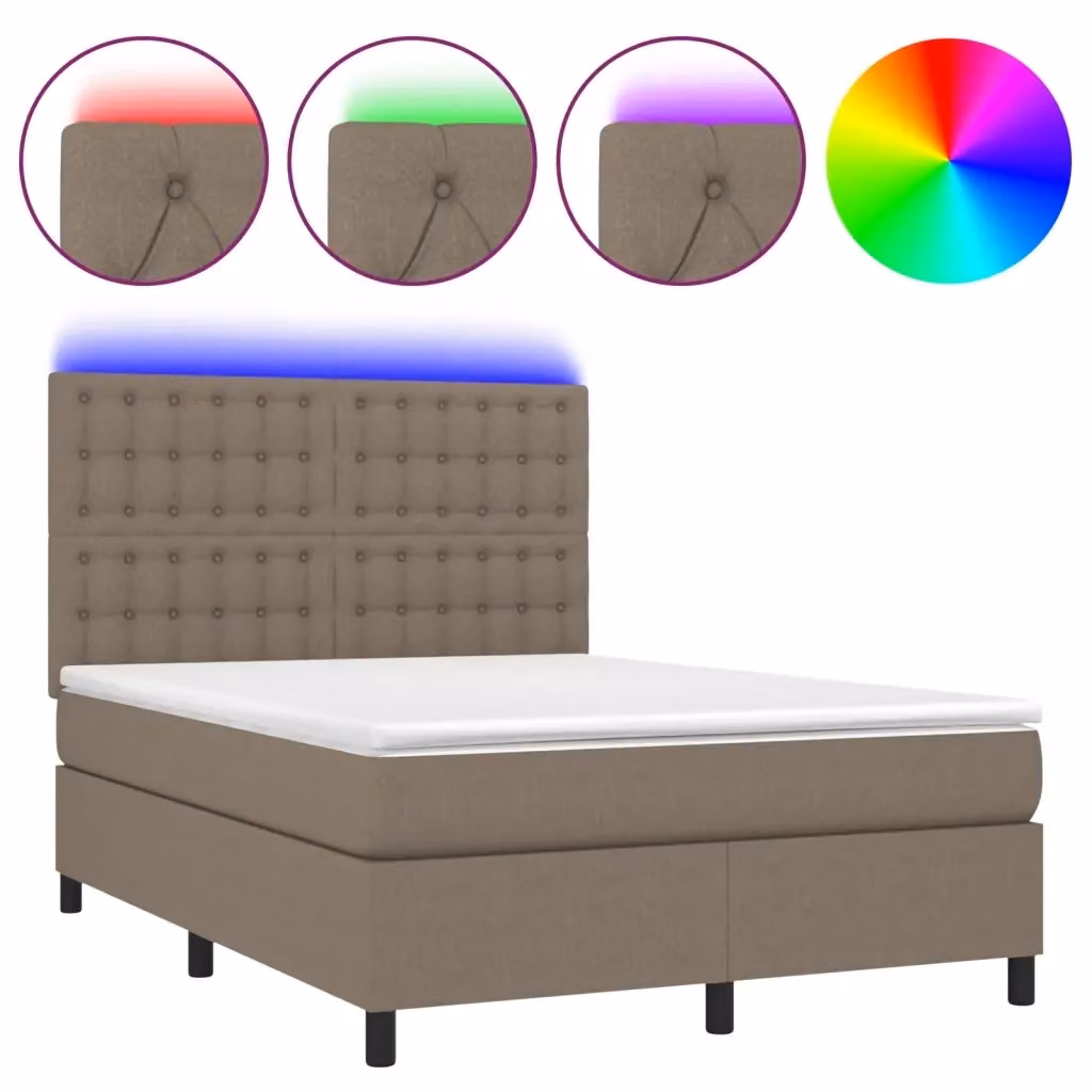 Letto a Molle con Materasso e LED vidaXL, Colore Tortora, L/P/H: 140 x 200 x 128 cm – 2
