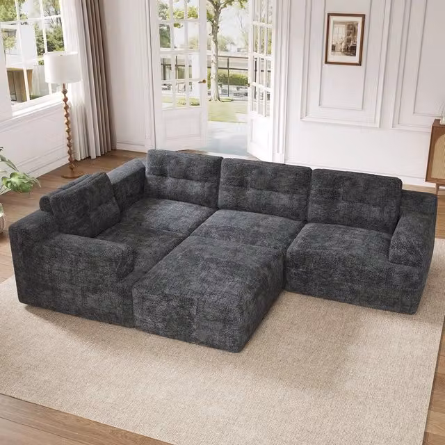 Divano angolare modulare ¨C Minimal ¨C grigio, tessuto chenille, senza montaggio