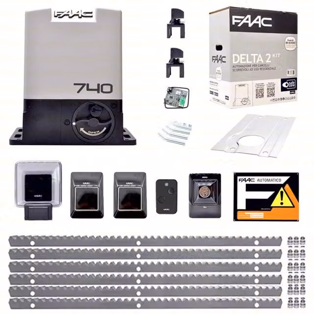 Kit Automazione per Cancello Scorrevole FAAC DELTA 2 740 con Cremagliera in Acciaio Grigio da 6 Metri