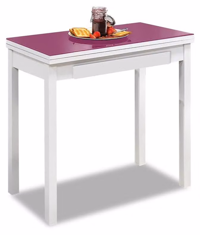 Tavolo da pranzo in vetro, colore melanzana, dimensioni 80x40 cm, allungabile