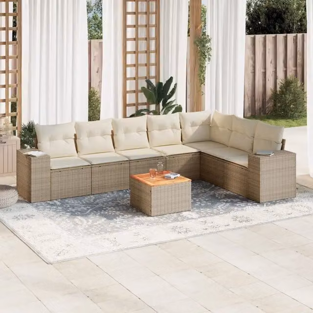 Set Divano da Giardino 8 pz con Cuscini Beige in Polyrattan 3225477