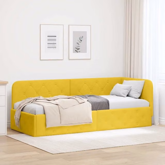 Cornice del letto ad angolo vidaXL in velluto giallo L: 80 cm, P: 200 cm, H: 42 cm